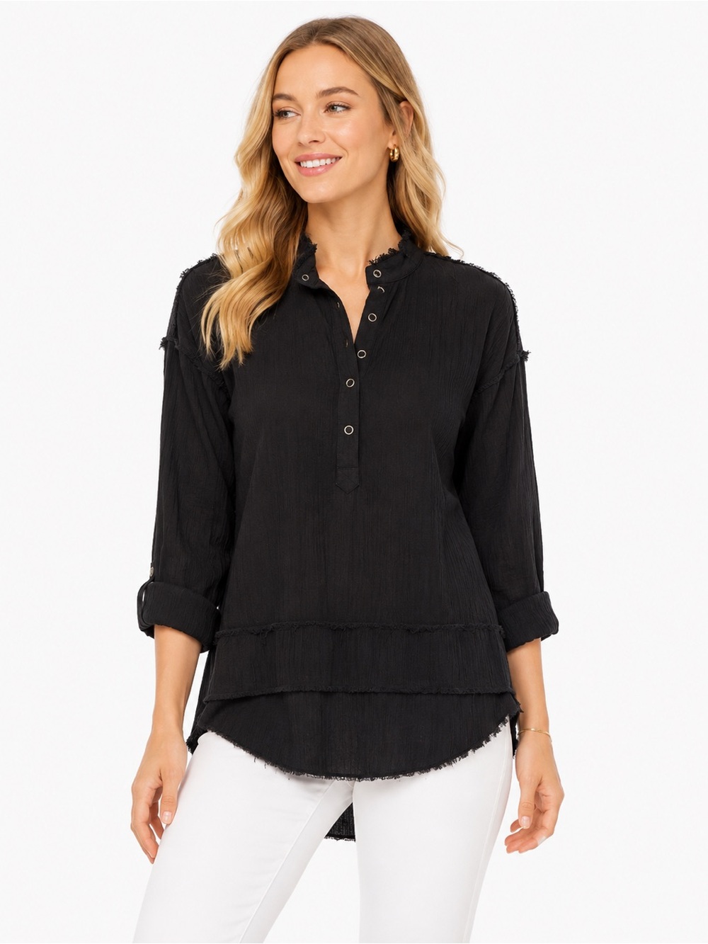 Women’s Black Button-Front Tunic Top - 1040